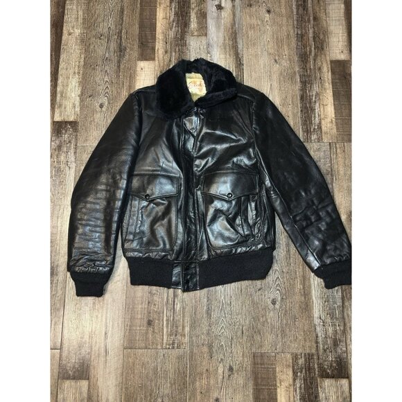 Vintage Other - Vintage Excelled Fur Lined Leather Bomber Jacket Black Size 38